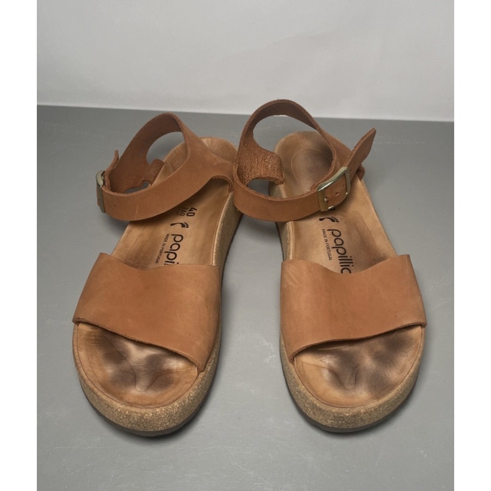 Papillio Birkenstock Glenda Cognac Nubuck Leather Platform Sandals Size 9 - Picture 3 of 9